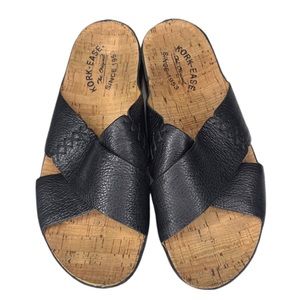 Kork-Ease Amboy Black Leather Criss Cross Slides Sandals SZ 8